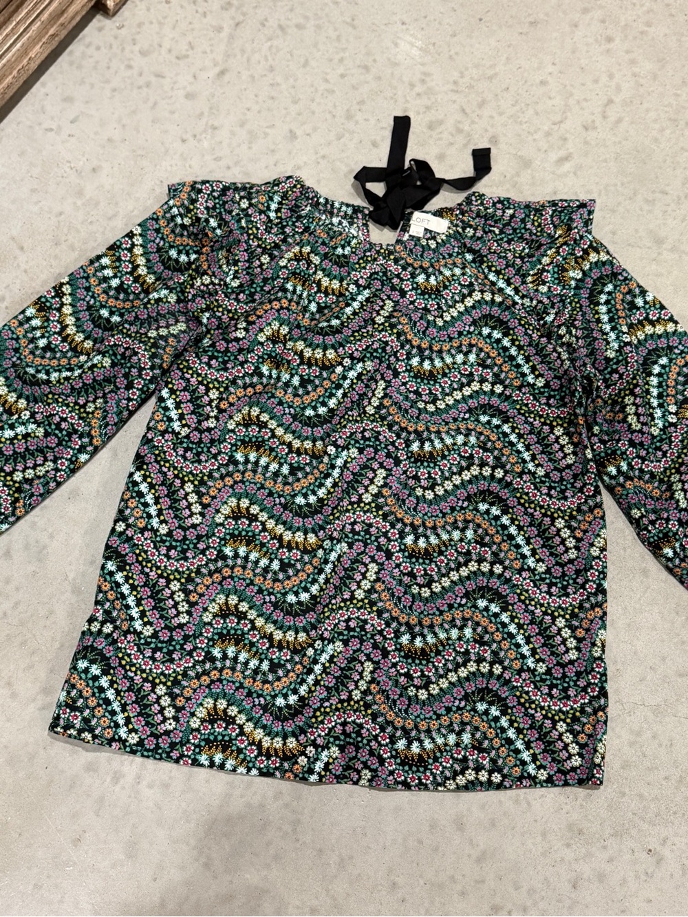 Floral Wave Peasant Blouse - Black/Multi